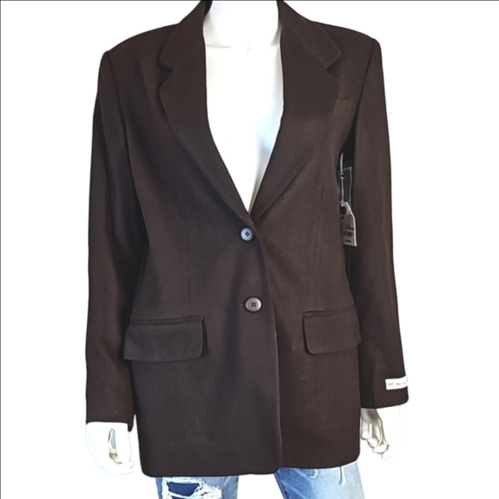 Vintage 90s NWT Worthington Merino Wool Chocolate Brown Suit Jacket Blazer